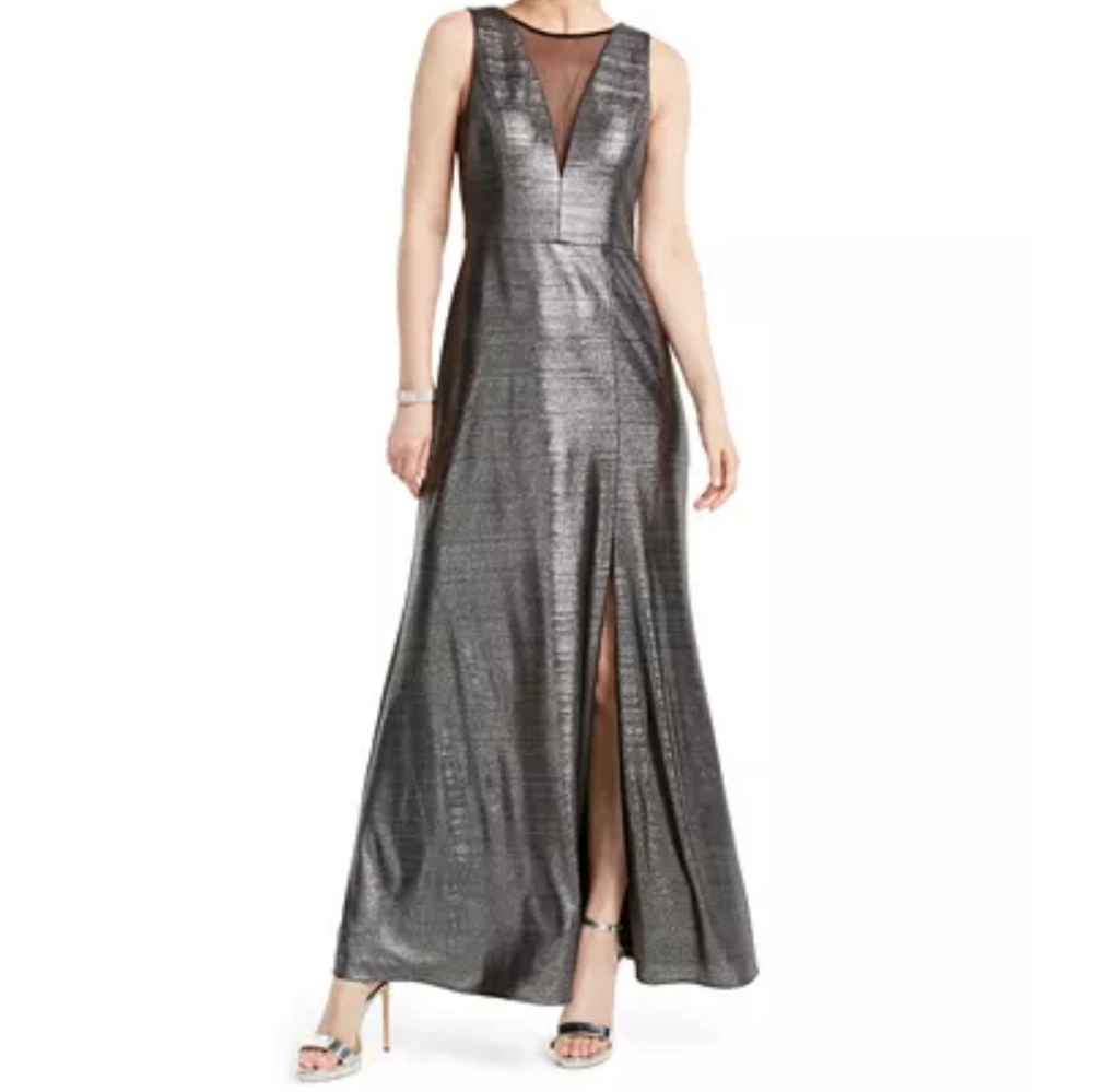 NWT Nightway Metallic Illusion-Mesh GownSZ 10
